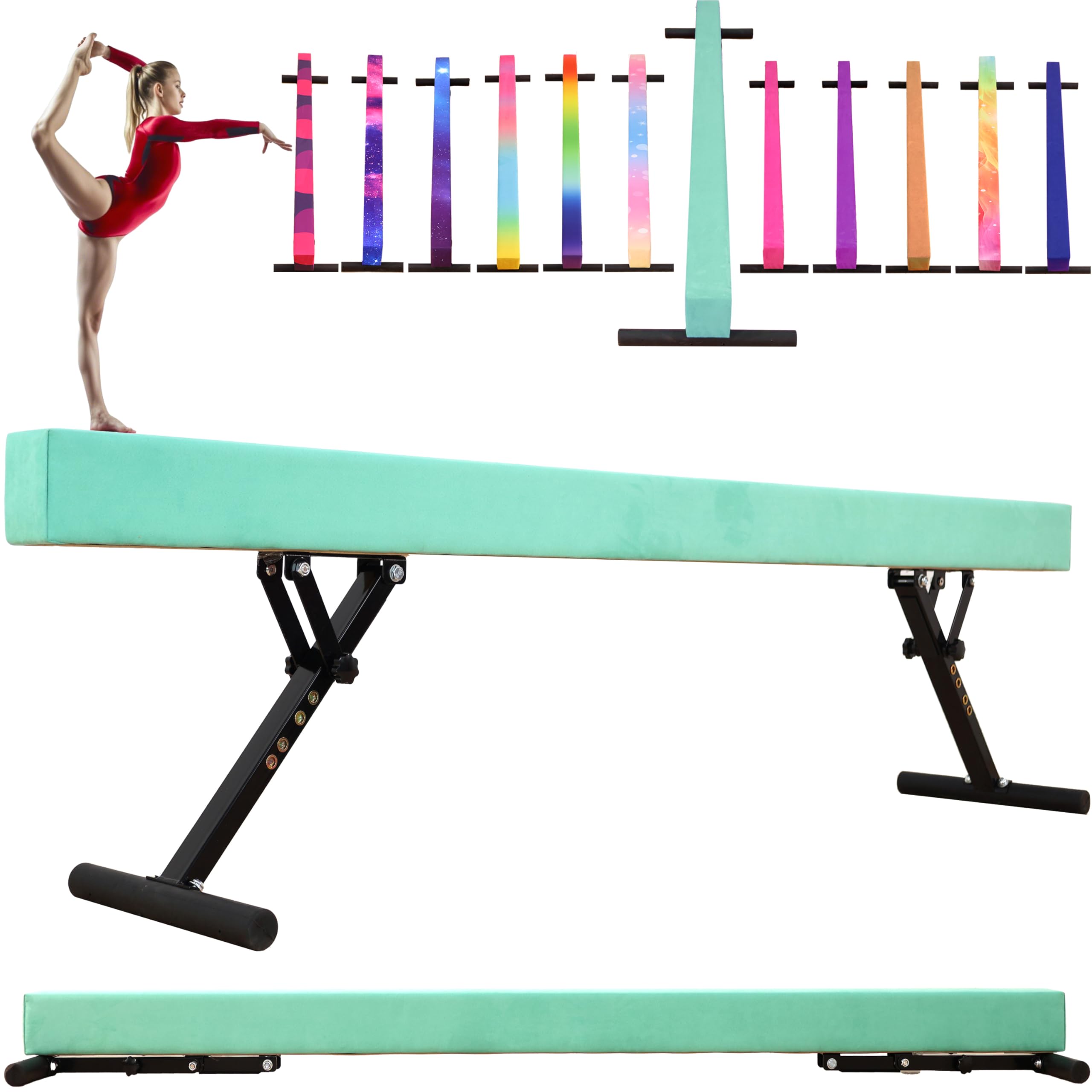 8 Ft Gymnastic Balance Beam with Adjustable Height From7 inch to 22 inch for Kids Children Home Practice, Adjustable Balance Beam with Leg, High and Low Floor Gymnatic Training Beam- Navy Blue