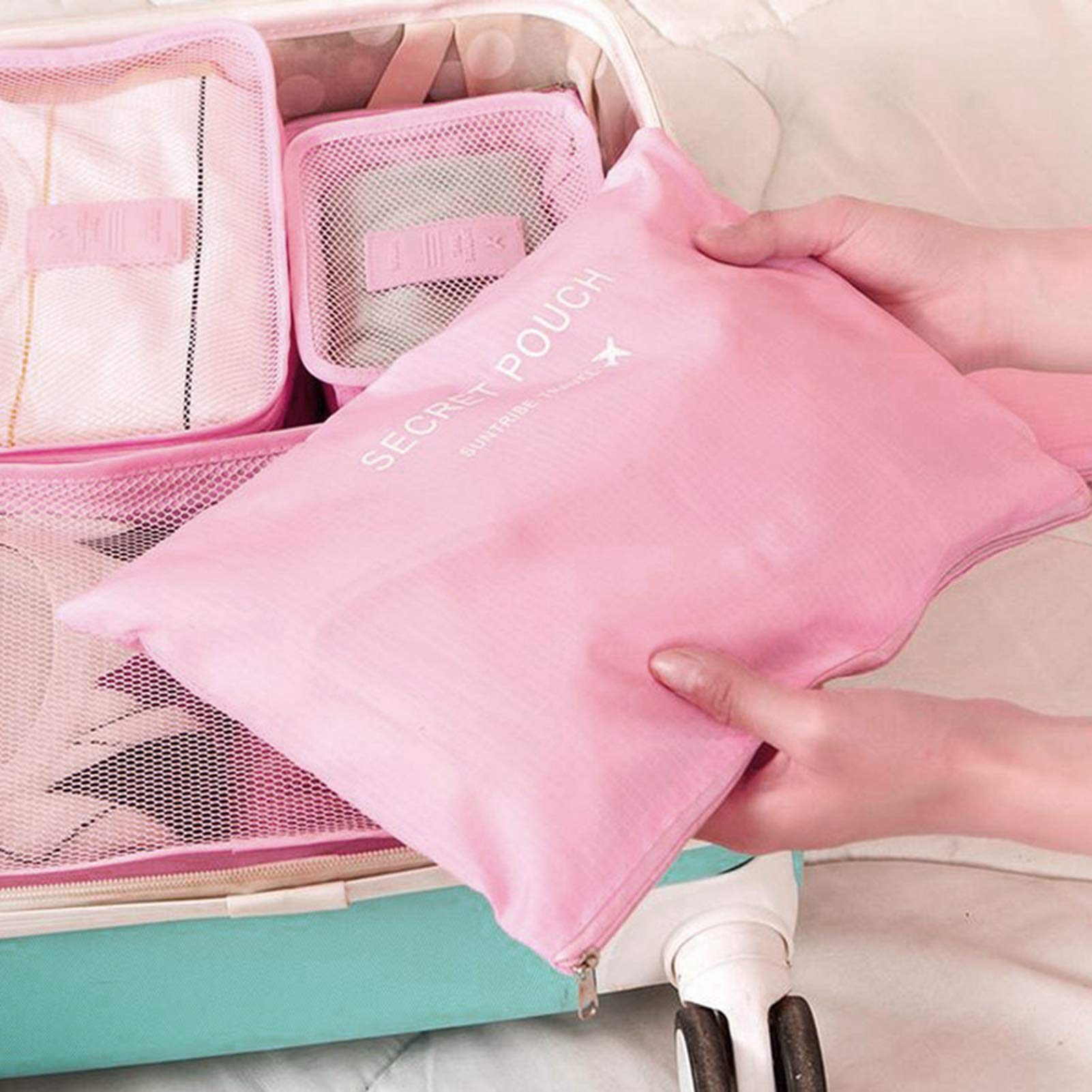 Cocoarm Set di Borse da Viaggio Organizer per Bagagli in Nylon Borsa da Imballaggio da 6 Pezzi con Pannelli in Rete Cerniere Bidirezionali per Valigia Abbigliamento Smistamento Viaggi e Viaggi di