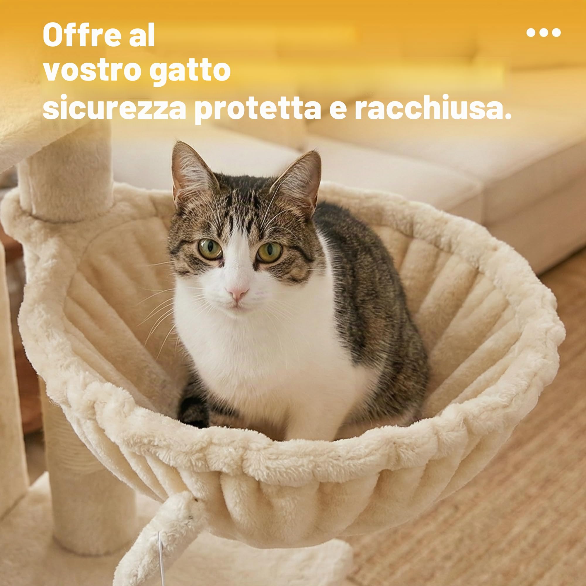 Hey-brother Tiragraffi per Gatti, con Cuccia, Topolino finto, MPJ004SM | 110cm Albero per Gatti Multilivello, Cesta, Piattaforme in Peluche, Pompon, Ideale per gattini da interno, Beige