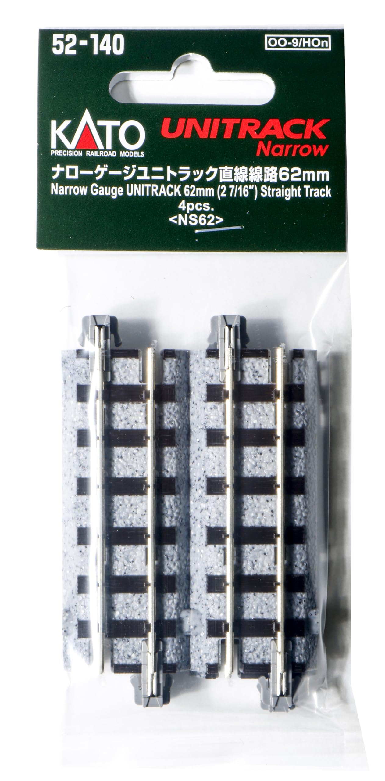 KATO Narrow Gauge Unitrack Straight Track 2.4 inches (62 mm), Pack of 4, 52-140 Model Railway Supplies
