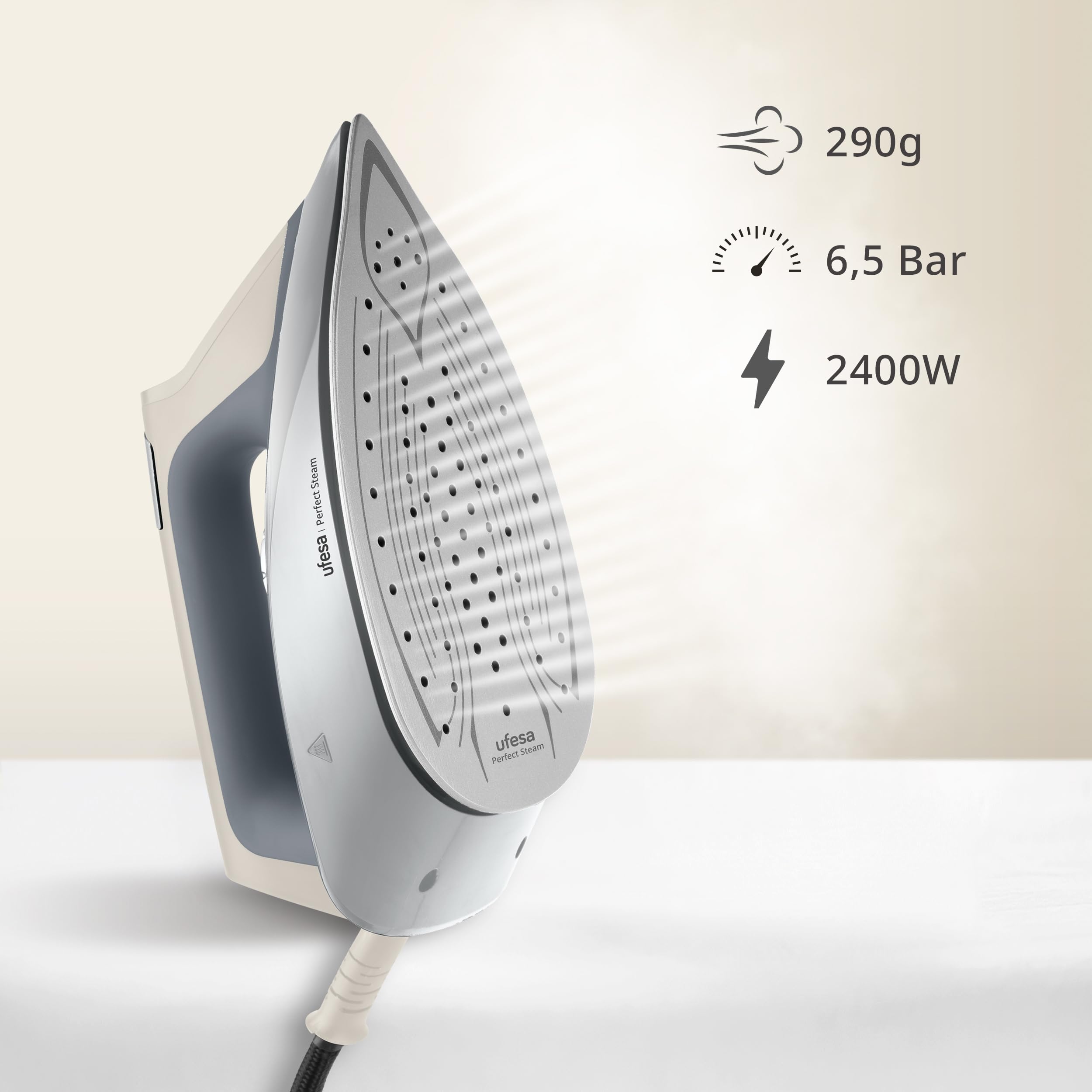 Ufesa Centro Planchado Perfect Steam, Plancha Ropa con 2400 W, 6,5 Bares, Plancha vapor Vertical y Horizontal, Golpe Vapor 290 g, Deposito 1,2 L