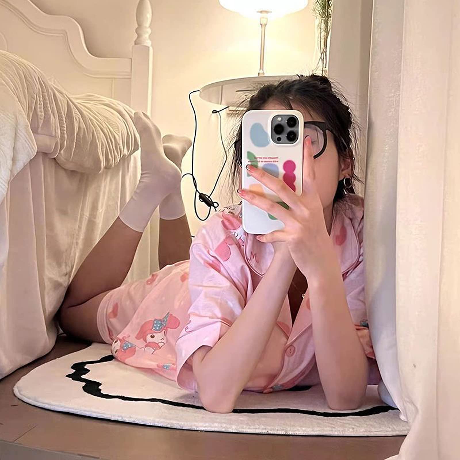 Oxsioeih Kawaii Pajamas For Women Two-Piece Set Cute Cartoon Girls Pajamas Pants Cardigan Sleepwear Home Clothes