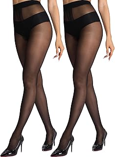 HONENNA 2 Pairs Sheer Tights for Women Ultra Thin Reinforced T Crotch Control Top Pantyhose Stockings