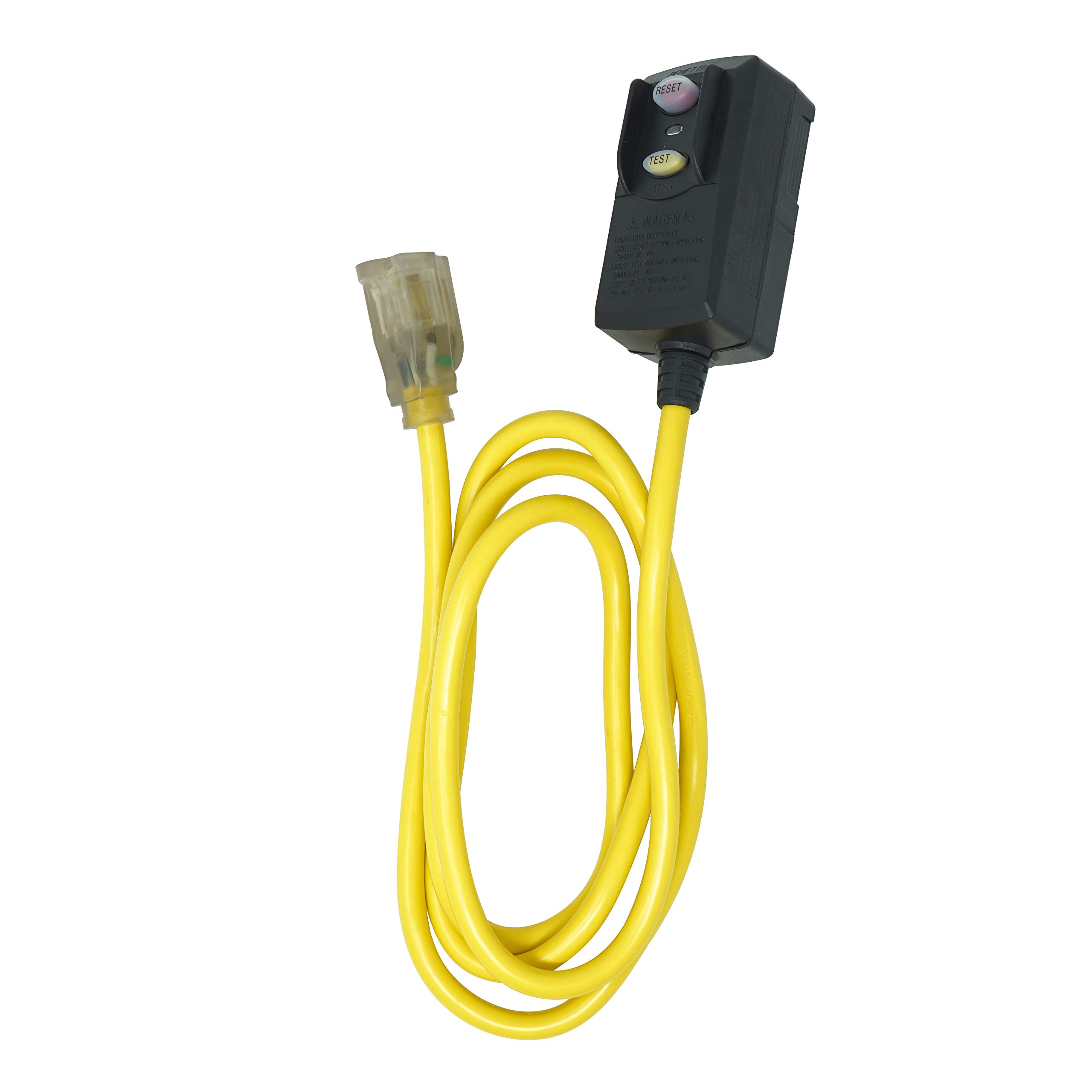 Woods Yellow Jacket 2879 14/3 SJTW Right Angle GFCI with Lighted End, 6-Feet, Yellow by Woods