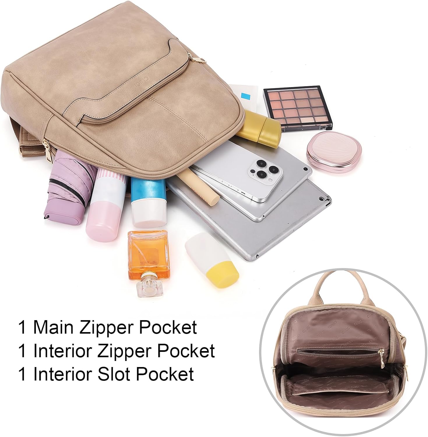 CLUCI Small Backpack for Women, Womens Backpack PU Backpack Purse for Women Leather Convertible Travel Backpack Shoulder Bags - Image 4