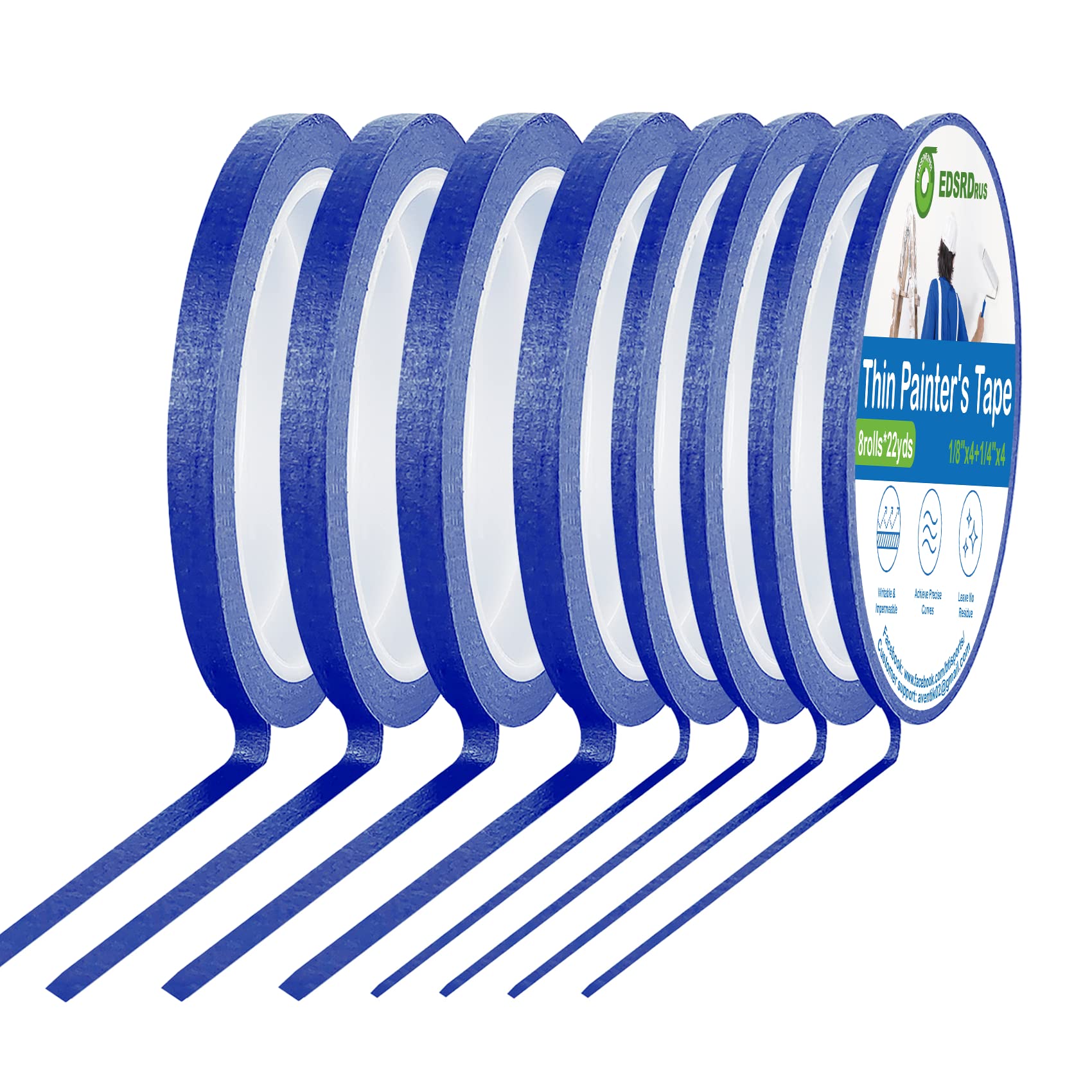 EDSRDRUS Thin Painters Tape 1/8, 1/4, 1/2 inch Width Painter Tape Paint Tape Masking Tape Pinstriping Tape, DIY Art TapeSmart Selection, 3" Large Core