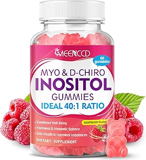 Myo-Inositol & D-Chiro Inositol Gummies, 40:1 Ratio Inositol with Vitamin D3, Magnesium Glycinate, Folate & Zinc, Inositol Supplement for Female Health, Raspberry Flavor, 60 Count