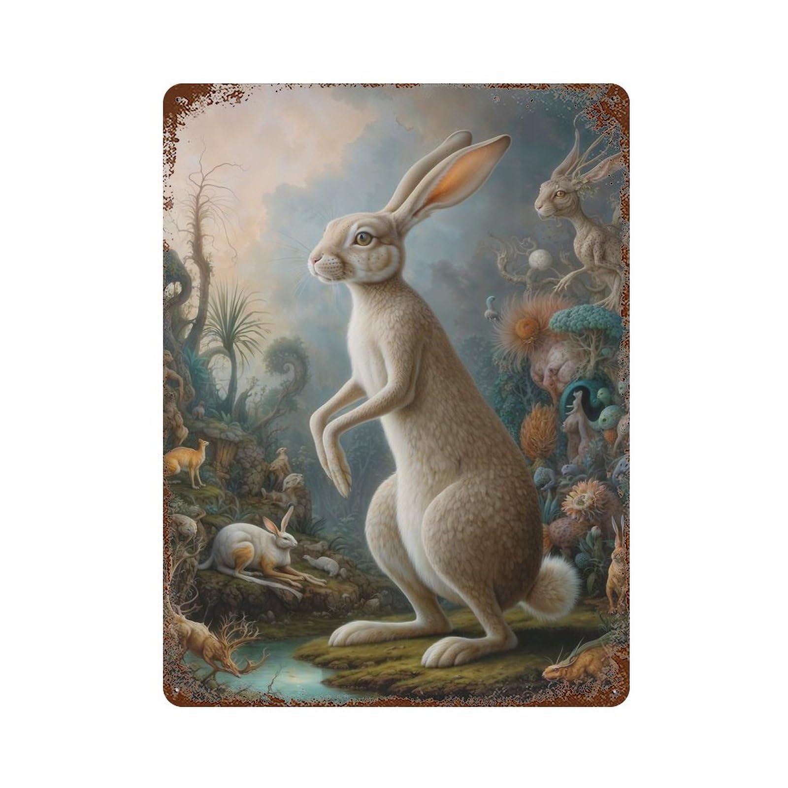 Surreal Rabbit Safari Decorative Tin Sign 15.7"x11.8", Ideal for Basement, Hobby Room And Garage Decor