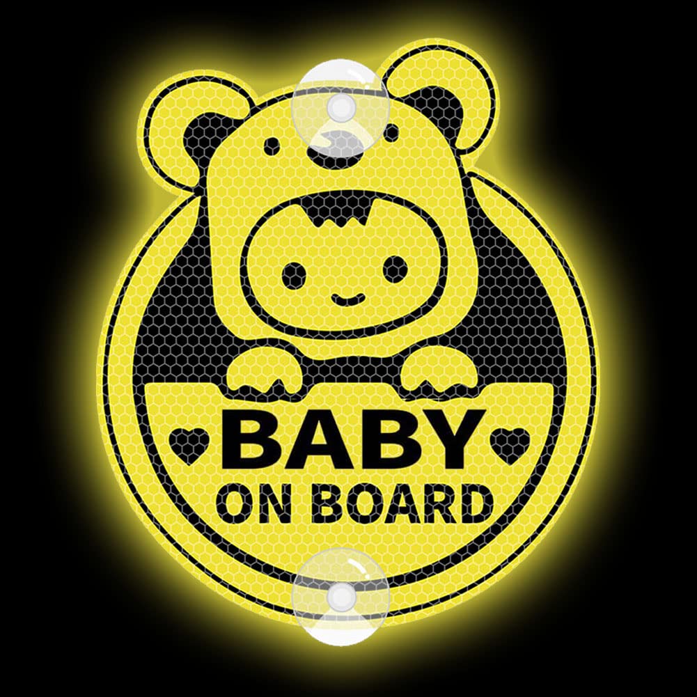 Cute Koala Baby On Board Sticker for Cars, Highly Reflective Double-Sided Kids On Board Suction Cup Warning Caution Sign Decals for Car Window (Reflective Suction Cup, Yellow)
