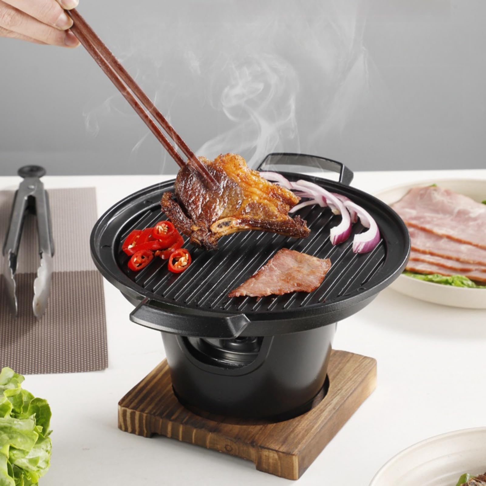 Przenośny bezdymny mini grill Chal łatwy do czyszczenia grill stołowy dla rodziny i koreańskiego grilla nieprzywierający idealny do użytku wewnątrz idealny dla jednej osoby