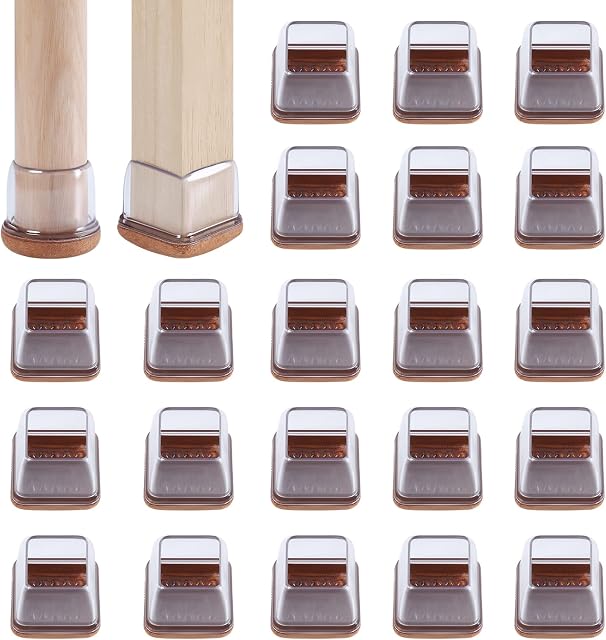 RCHYFEED 24PCS Silicone Chair Leg Floor Protectors 0.55-1.25 inch, Transparent Furniture Leg Caps Cups with Felt Pads for Protecting Hardwood Floors from Scratches, Furniture Sliders Table Leg Cover