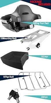 YHMOTO 13.7 King Tour Trunk+Around Backrest+Luggage Rack Fit for Harley Davidson Touring Road King, Road Glide, Street Glide,CVO 2014-2026 (Set B)