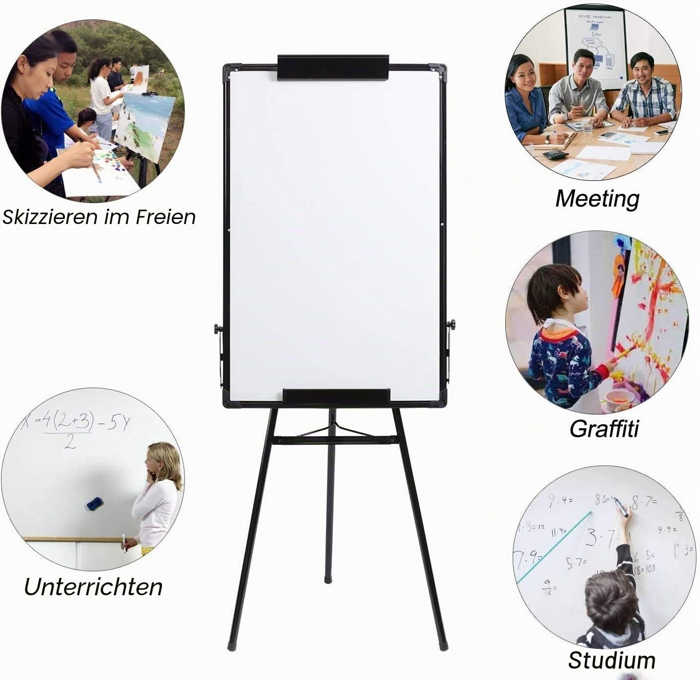 Supfine Whiteboard Höhenverstellbares, Flipchart Whiteboard-Stativ, Beidseitig Erhältlich, Staffelei Standtafel Flip Chart 90 * 60cm