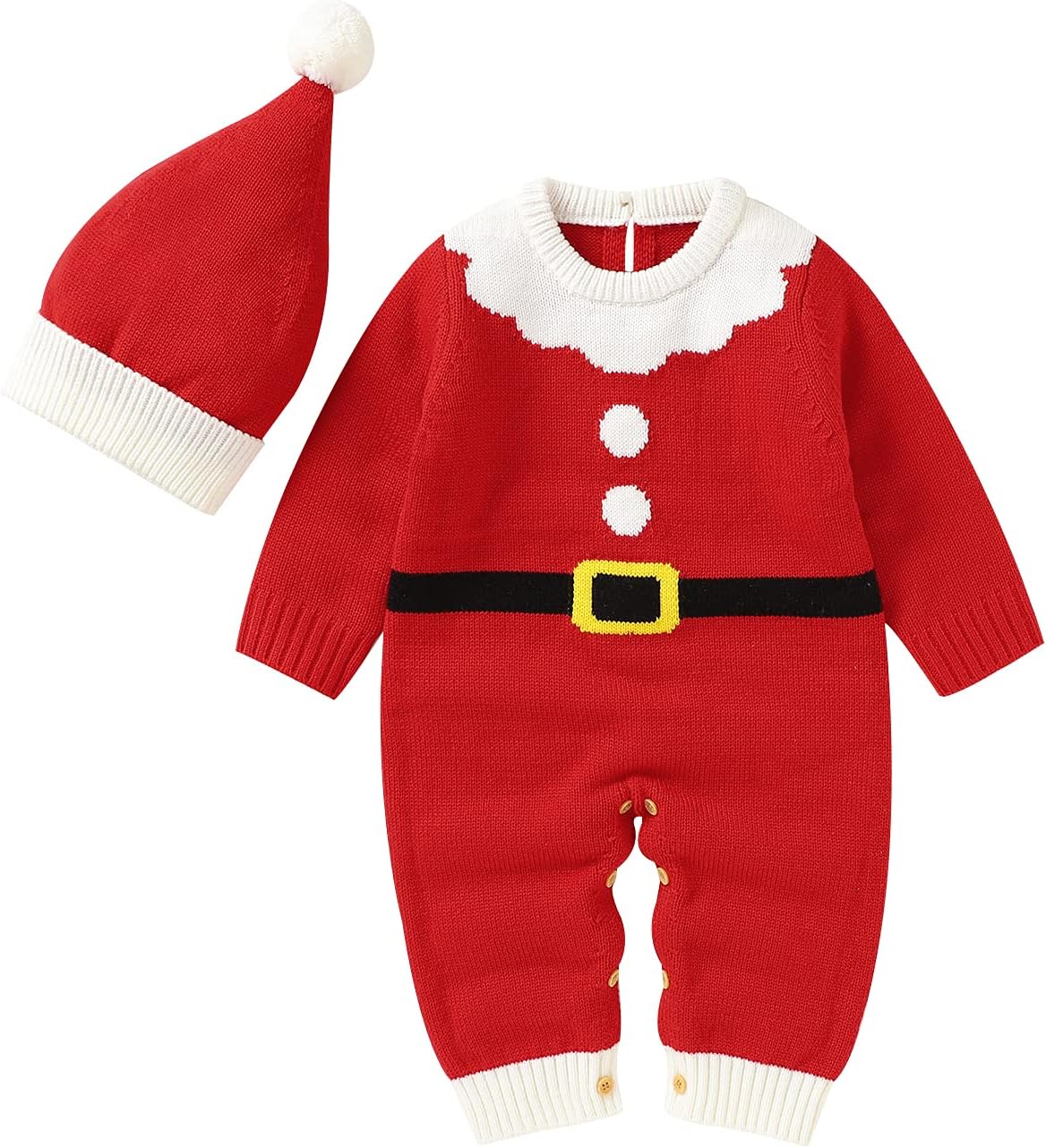Hadetoto Newborn Baby Christmas Outfits Knitted Sweater Jumpsuit Soft Warm Rompers Infant Baby Girls Boys Christmas Clothes