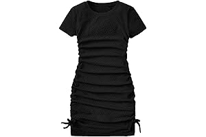 Girl's Textured Drawstring Side Ruched Short Sleeve Bodycon Pencil Short Dress