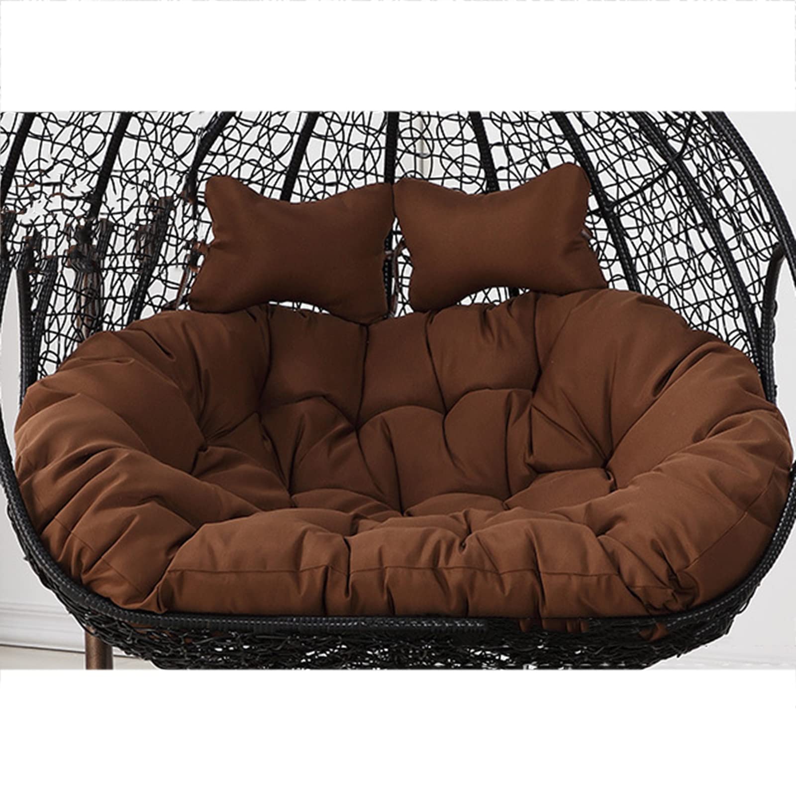Double Egg Hanging Chair Cushion Only, 2 Person Swing Chair Cushion Waterproof, Washable Hanging Basket Seat Cushion, 16cm/6.3in Thick 2 Seater Chair Cushion for Outdoor Indoor(Color:Brown)