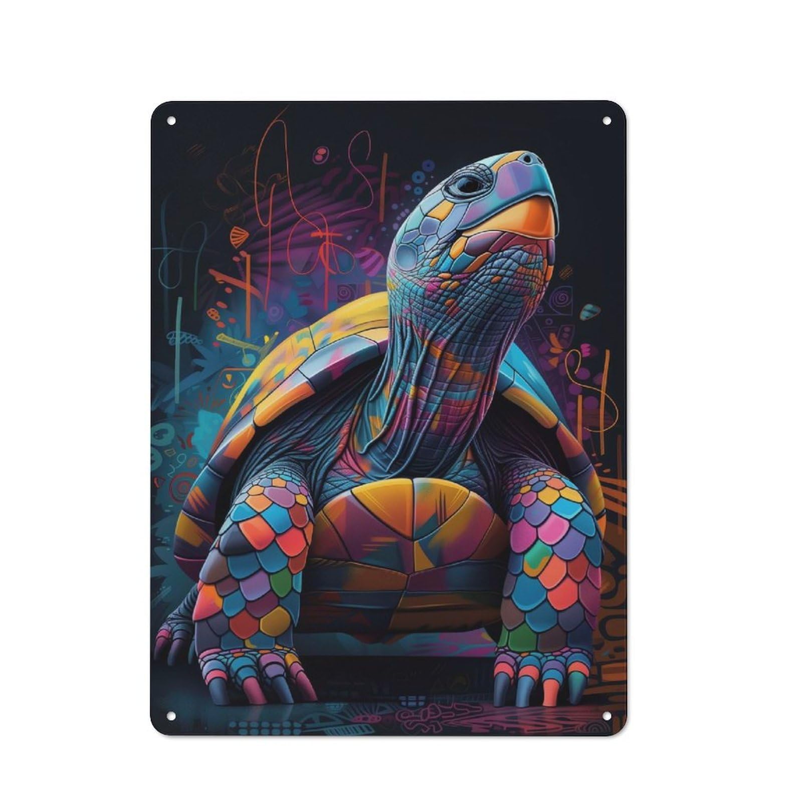 Tin Sign 40x30cm with Colorful Turtle for Workshop Wall, Rustic Decor, Suited to Workshop Decor Fans