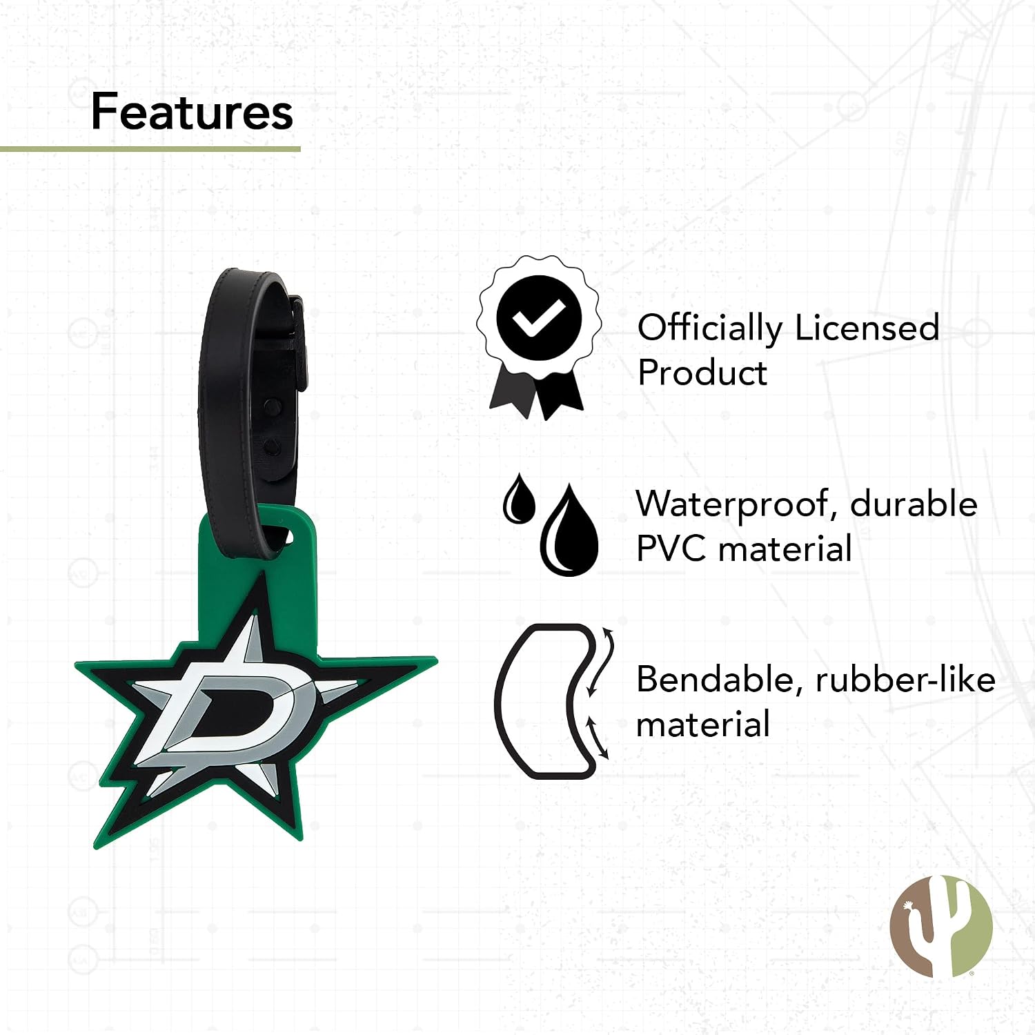Desert Cactus Dallas Stars Luggage Tag – Official NHL National Hockey League Team Travel ID Tag for Suitcases, Bags, and Carry-Ons (PVC Luggage Tag)