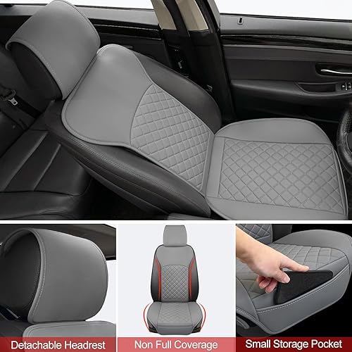 Miniatura 10 de Paquete de 1 funda de cuero para asiento delantero de automóvil, protector universal para asiento de automóvil sin laterales con bolsillo de