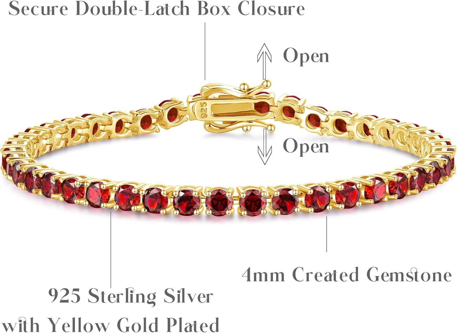 FANCIME Birthstone Bracelet 14K Gold Plated Tennis Bracelets Sterling Silver with Gold Plated Fine Jewelry Wedding Bridal Prom Birthday Gift for Women Her, Length 7.2 Inch Width 4mm - Image 3