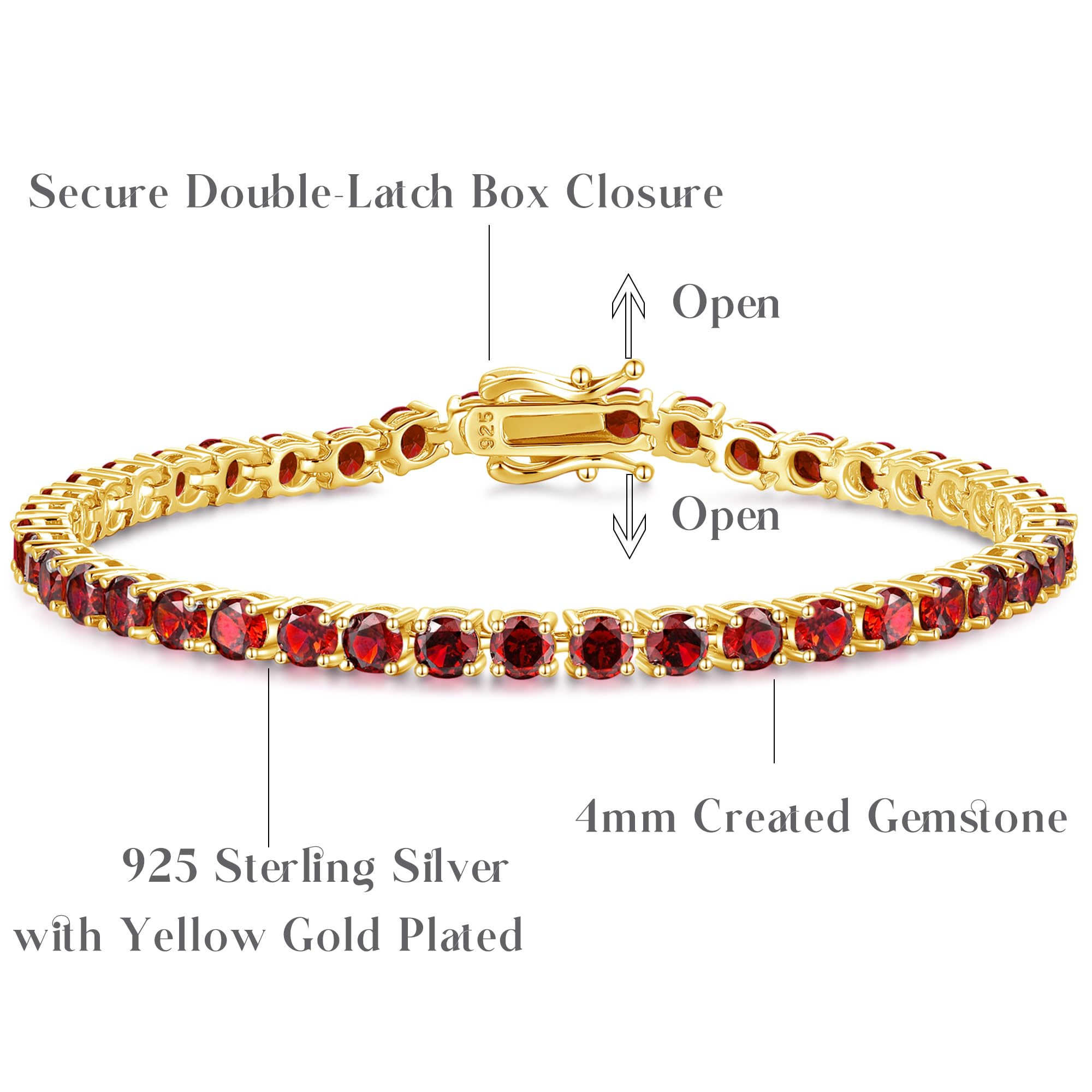 Geburtssteinarmband Gold Tennis Armbänder 925 Sterling Silber Fine Juwely Hochzeit Braut Abschlussball Geburtstagsgeschenk für Frauen, Länge 7,9 Zoll Breite 4mm