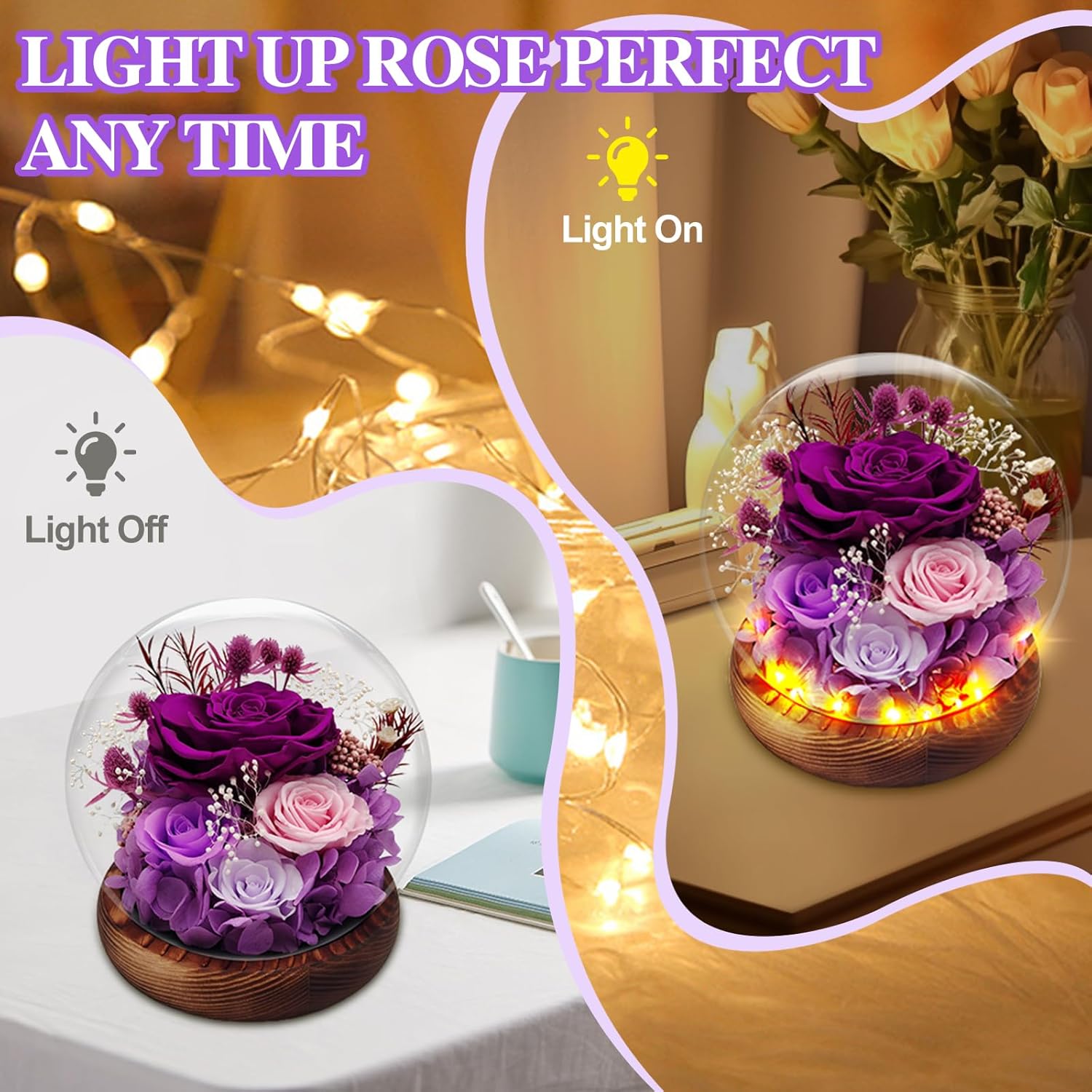 Preserved Rose Forever Flowers in Glass Dome Gifts for Women, Long-Lasting Real Flowers,Red Eternal Rose Birthday Gifts for Mom Valentines Day Anniversary for Wife Girlfriend - Image 2