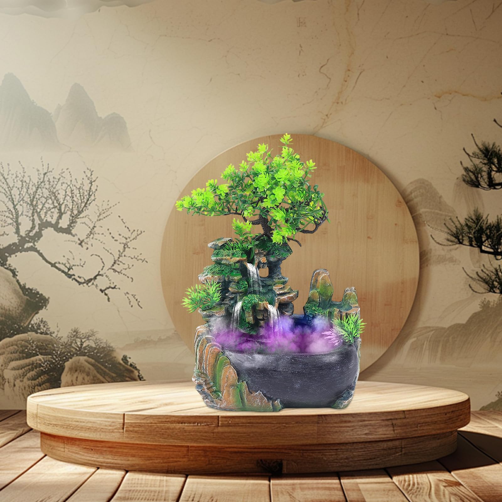 Indoor Water Fountain Tabletop Rockery Fountain with Quiet Submersible Pump and LED Light Humidifier Desk Decorate for Home Office Bedroom Desk Decoration