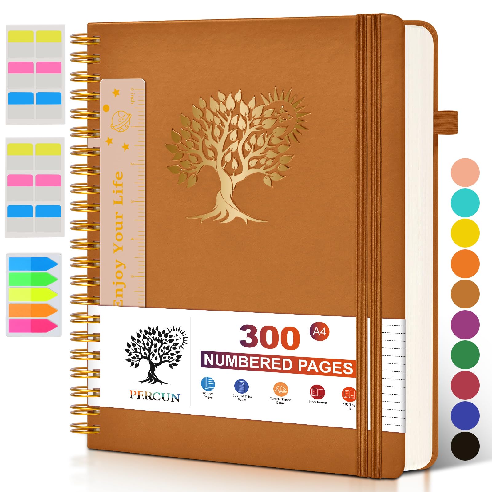 Large Spiral Notebook Journal for Women Men - 300 Numbered Lined Pages, College Ruled, A4 Hardcover Spiral Bound Notebook for School, Work, Note