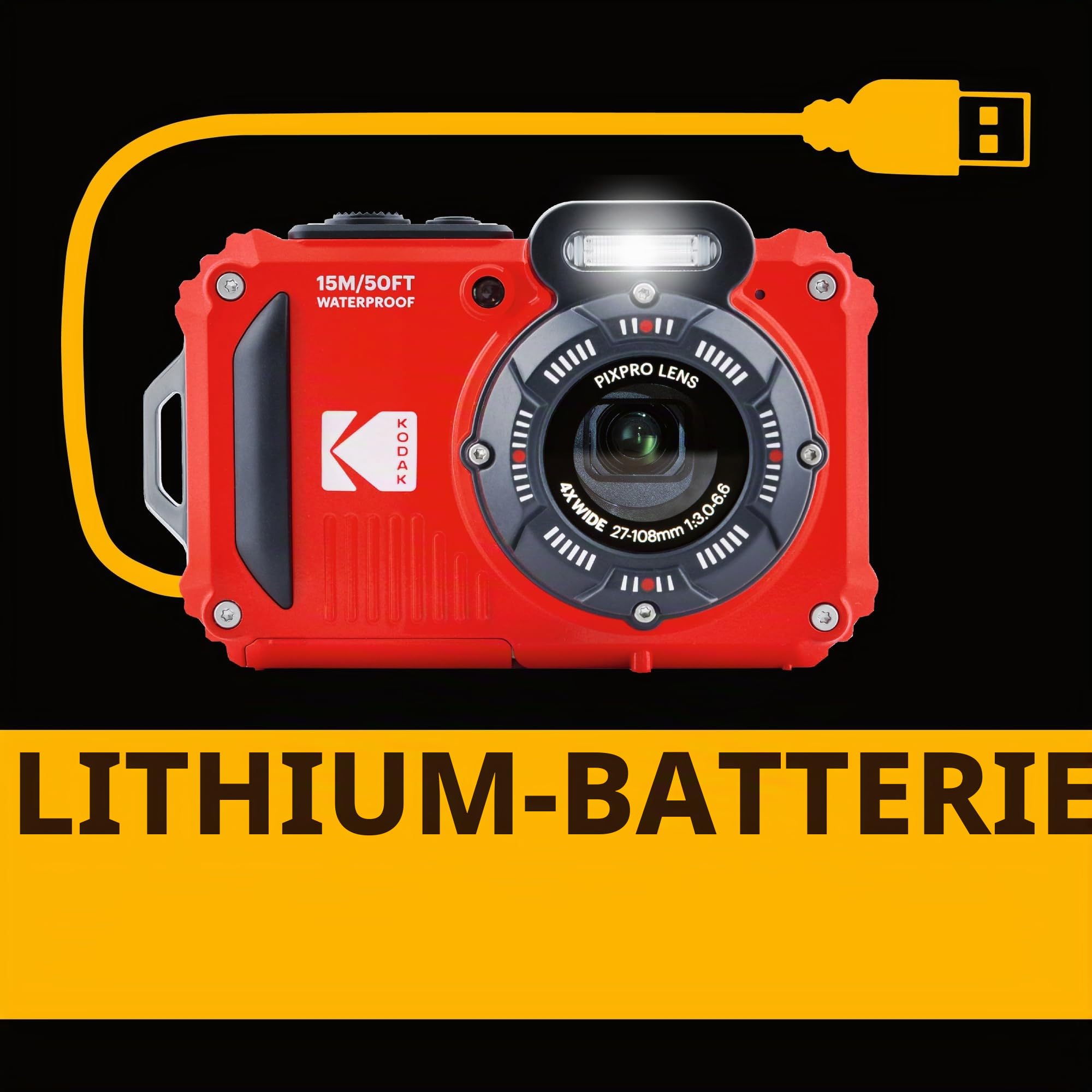 KODAK Pixpro WPZ2 Digitalkamera Kompakt 16M Pixel Wasserdicht 15m Stoßfest Video 720p LCD 2,7 Zoll Rot