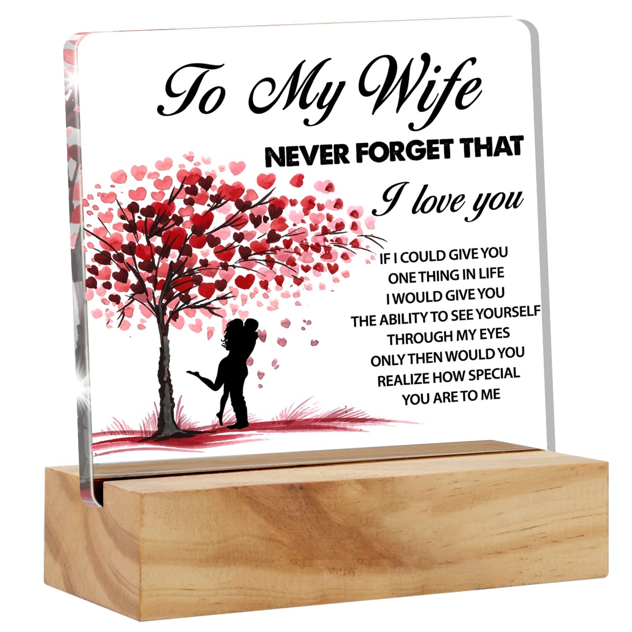 kisoyo Romantic Valentines Day Gifts for Wife Acrylic Desk Sign Decoration Plaque to My Wife Desk Sign Keepsake Home Bedroom Desk Decor 4x4 Inch