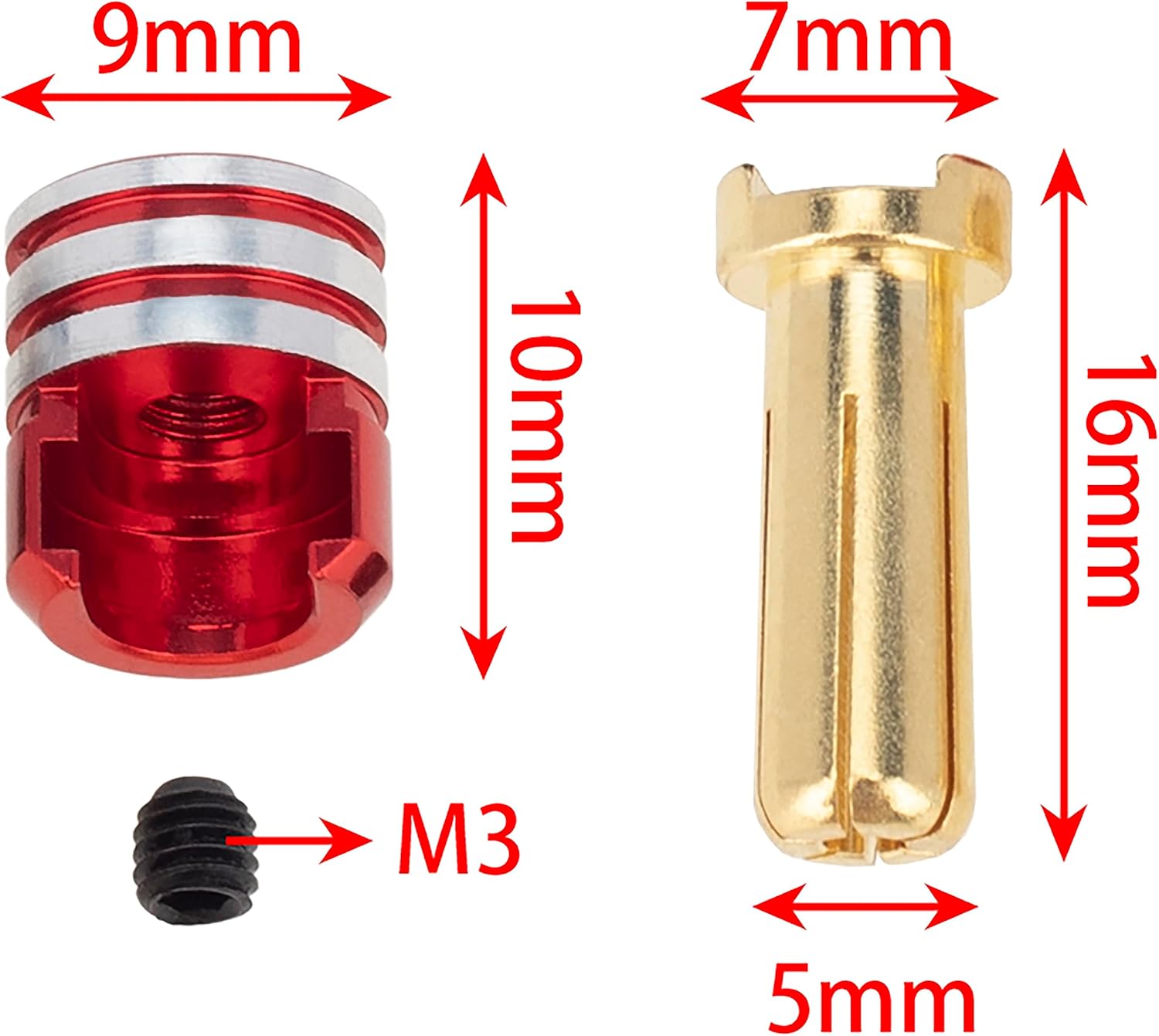MEUS RACING 4Pcs RC Battery Heatsink Bullet Plug Connectors & Grips for 1/10 RC Crawler Car (5mm)