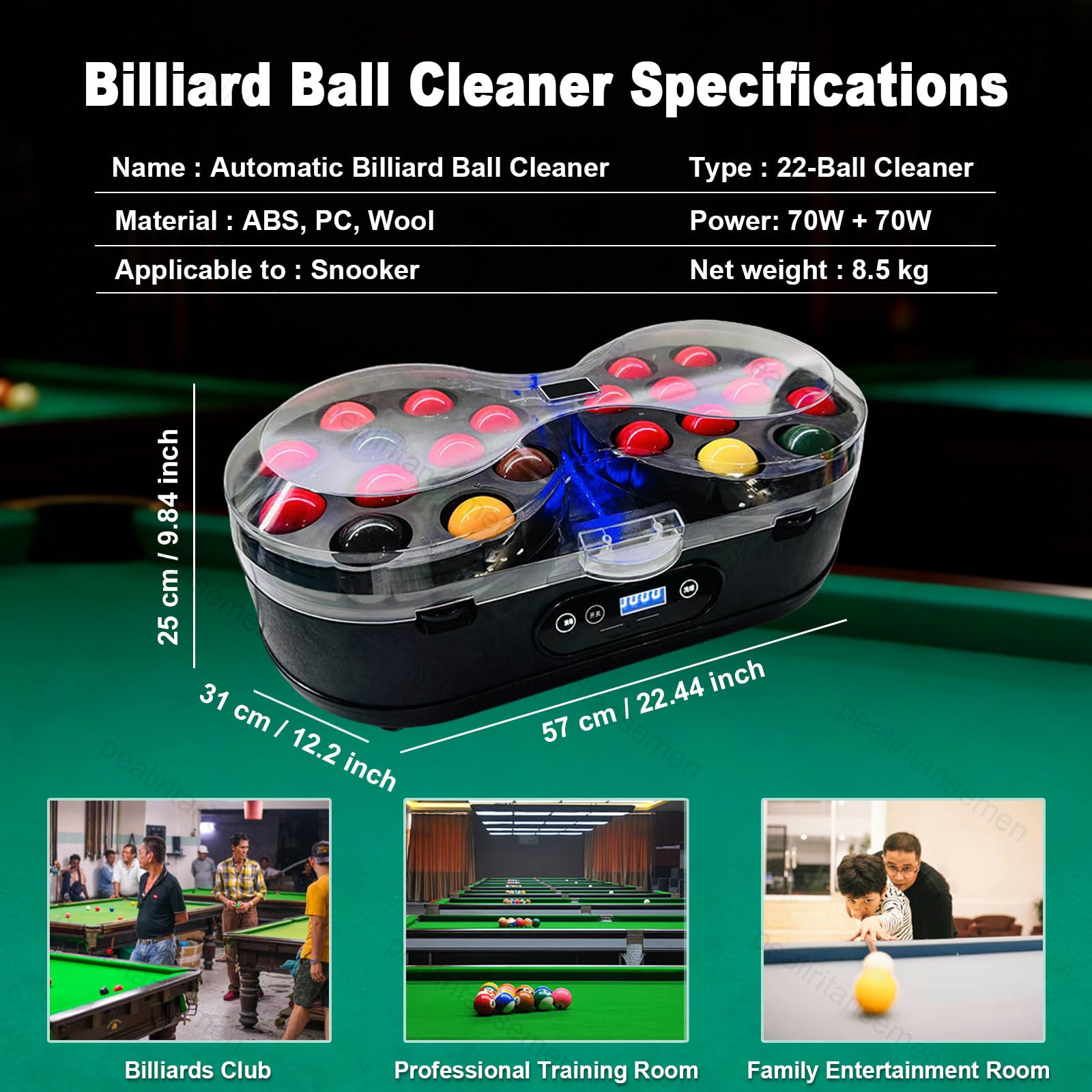 Elektrischer Snookerball-Polierer, bidirektionale Reinigung mit LCD-Touchscreen, Wollfutter, für Club & Poolhalle, Kapazität 22 Kugeln