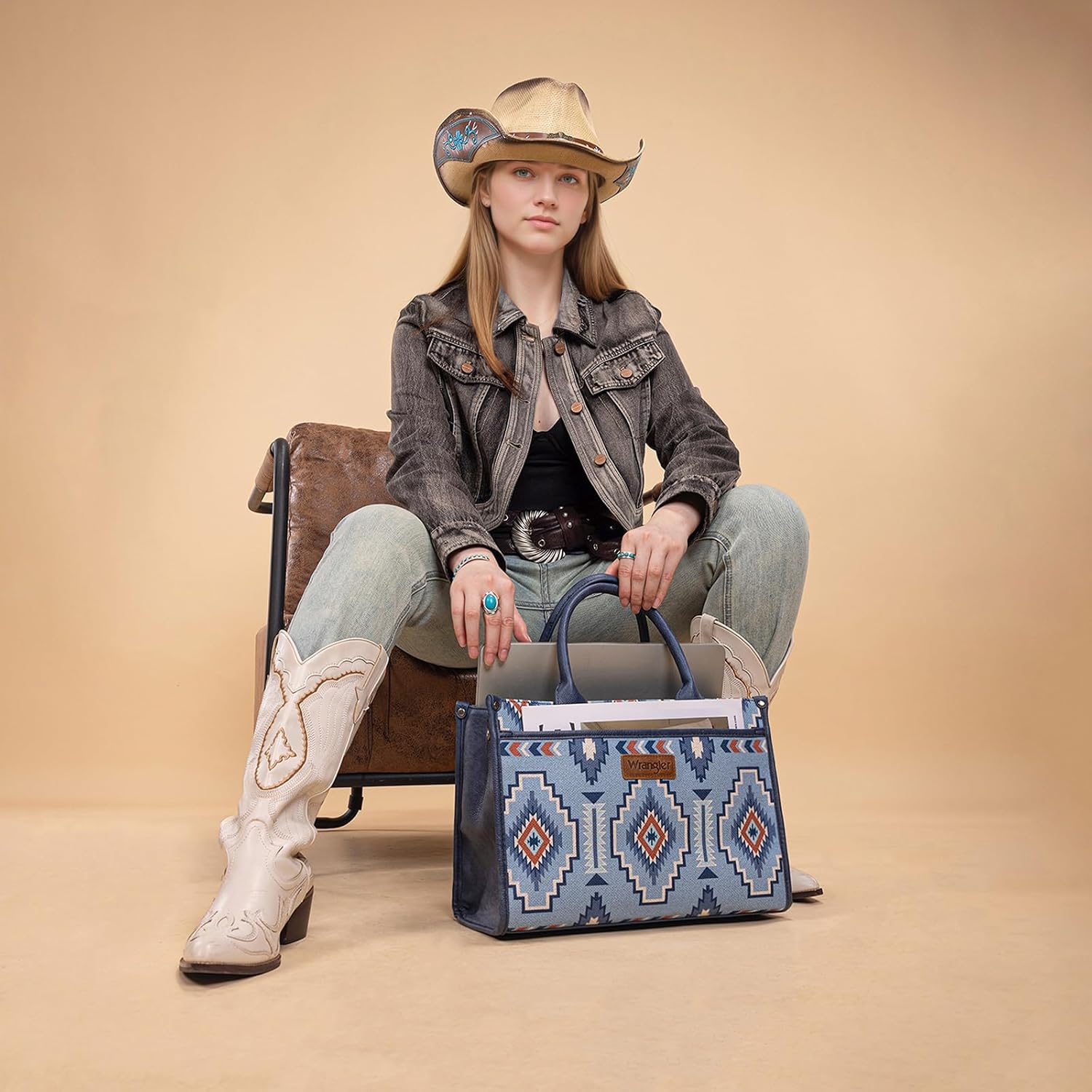 Wrangler Laptop Bag 13.3 Inch Western Large Tote Bag Womens Canvas Work Bag Briefcase Handbag Purses - Image 2