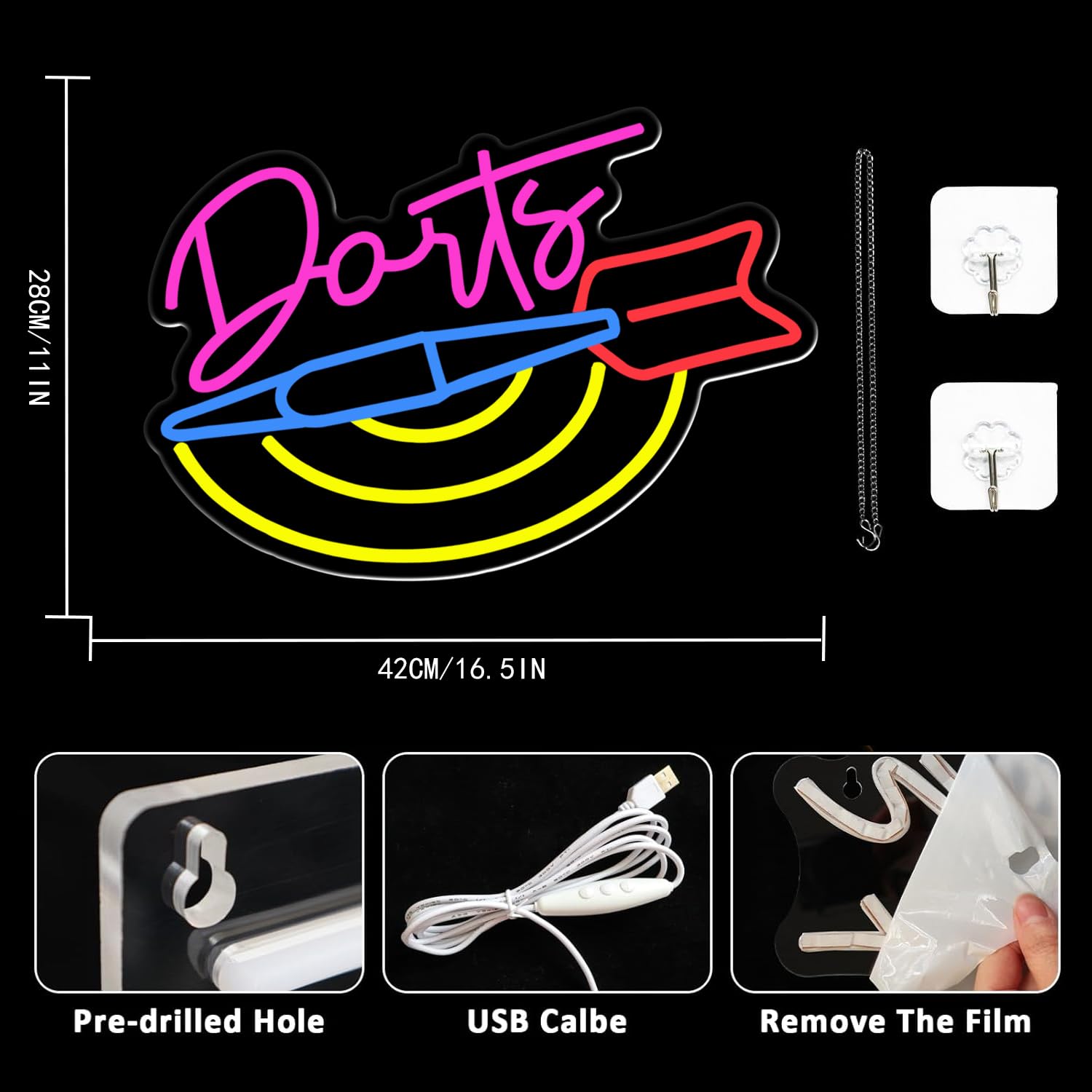 UExnkj-Y Darts Neon Sign LED Bar Neon Lights Wall Decoration USB powered LED neon light with dimmable switch suitable for game room,club,party,nightclub,gift,Halloweenwall decoration - Image 2