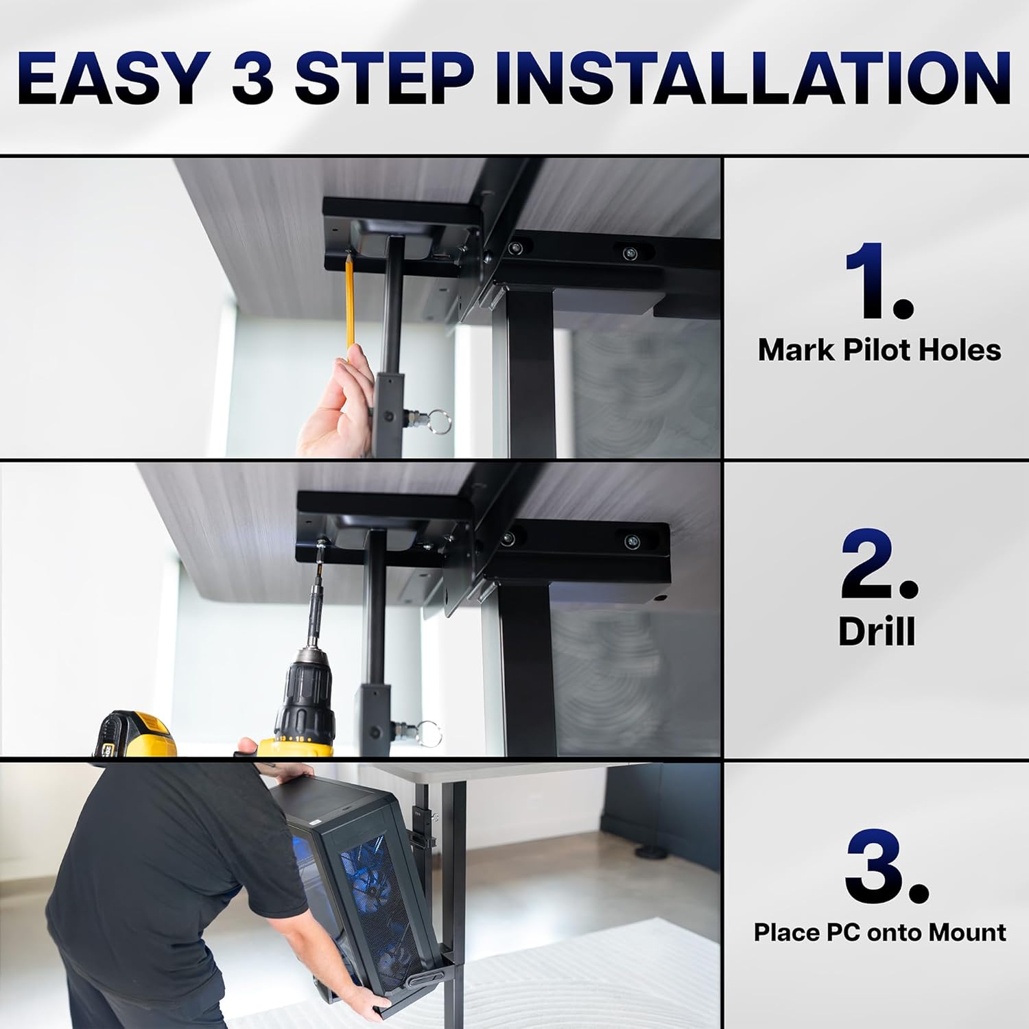 VIVO Adjustable Under Desk and Wall PC Mount, Heavy Duty Large Computer Case CPU Tower Holder with Secure Locking, Holds up to 44 lbs, Black, MOUNT-PC06R - Image 9