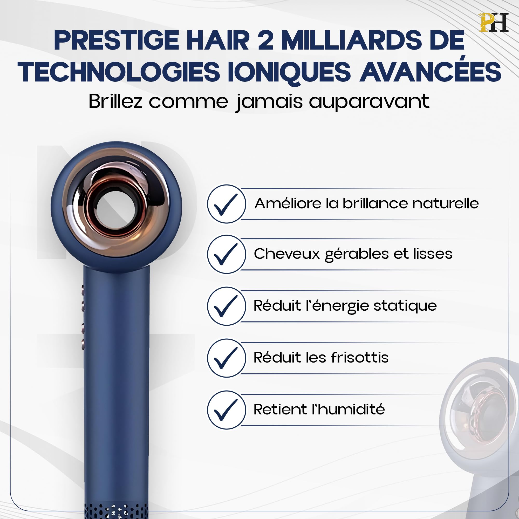 Sèche-cheveux ionique professionnel – Compact, puissant, léger et silencieux – Diffuseur boucles, brushing, air froid – Multifonction, accessoires inclus, garantie 2 ans