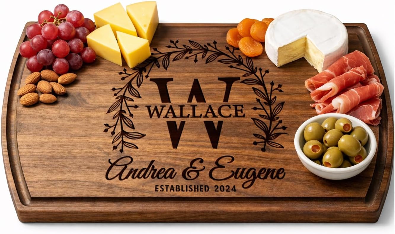 Crafted Treasures Personalized Cutting Board - Custom Cutting Board Wood Engraved Charcuterie Board - Wedding Gift for Couples, Bridal Shower, Engagement, Anniversary & Housewarming Gift for Family