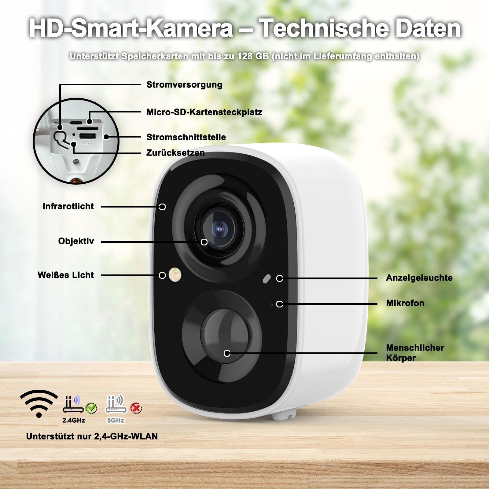 Vogelhaus mit Kamera und Solar Panel - 2K HD Solar Kamera WLAN Outdoor mit Massivholz Nistkasten, Brutkasten Kamera Live übertragung Handy 2,4G WiFi & App, Geschenkidee Garten