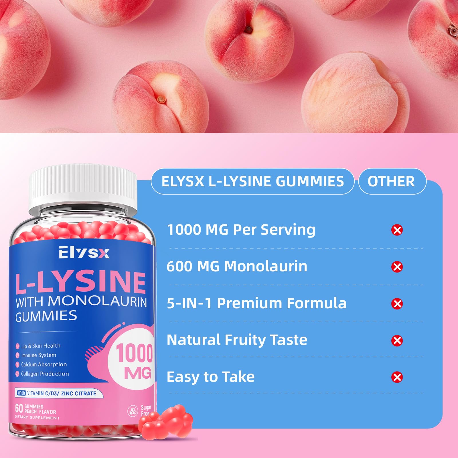 Amazon.com: Elysx L-Lysine Gummies 1000mg, Sugar-Free Chewable