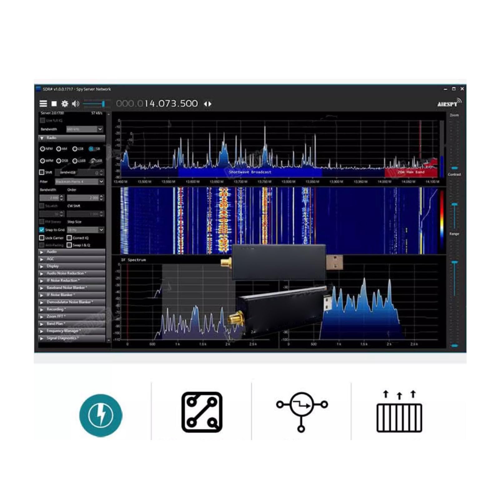 Receptor de Radio Definido por Software RTL SDR Blog V4, RTL2832U R860T TCXO, Conector SMA F, para OS X, RPi (Anfitrión con Kit de Antenas)
