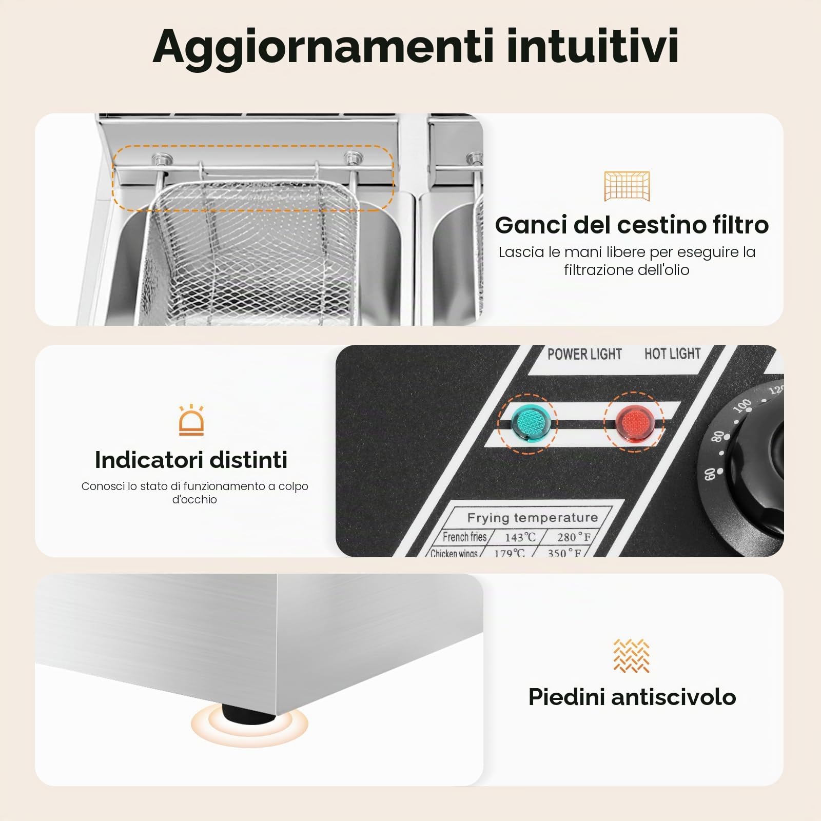Friggitrice Elettrica Commerciale 2 Vasche da 12 L 2,5 KW Friggitrice ad Olio in Inox con 2 Cesti per Friggitrice e Tempo Regolabile 60-200 °C per Rondelle di Cipolla fritta Snack Bar (AC 220-240V)