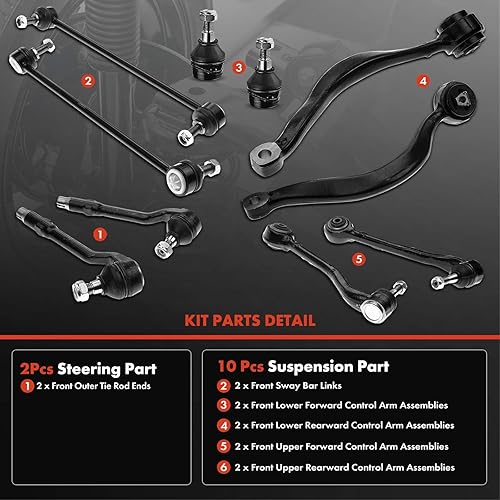 Miniatura 3 de A-Premium Kit de suspensión delantera de 10 piezas, brazo de control inferior, rótula, enlace de barra estabilizadora, extremo de barra de