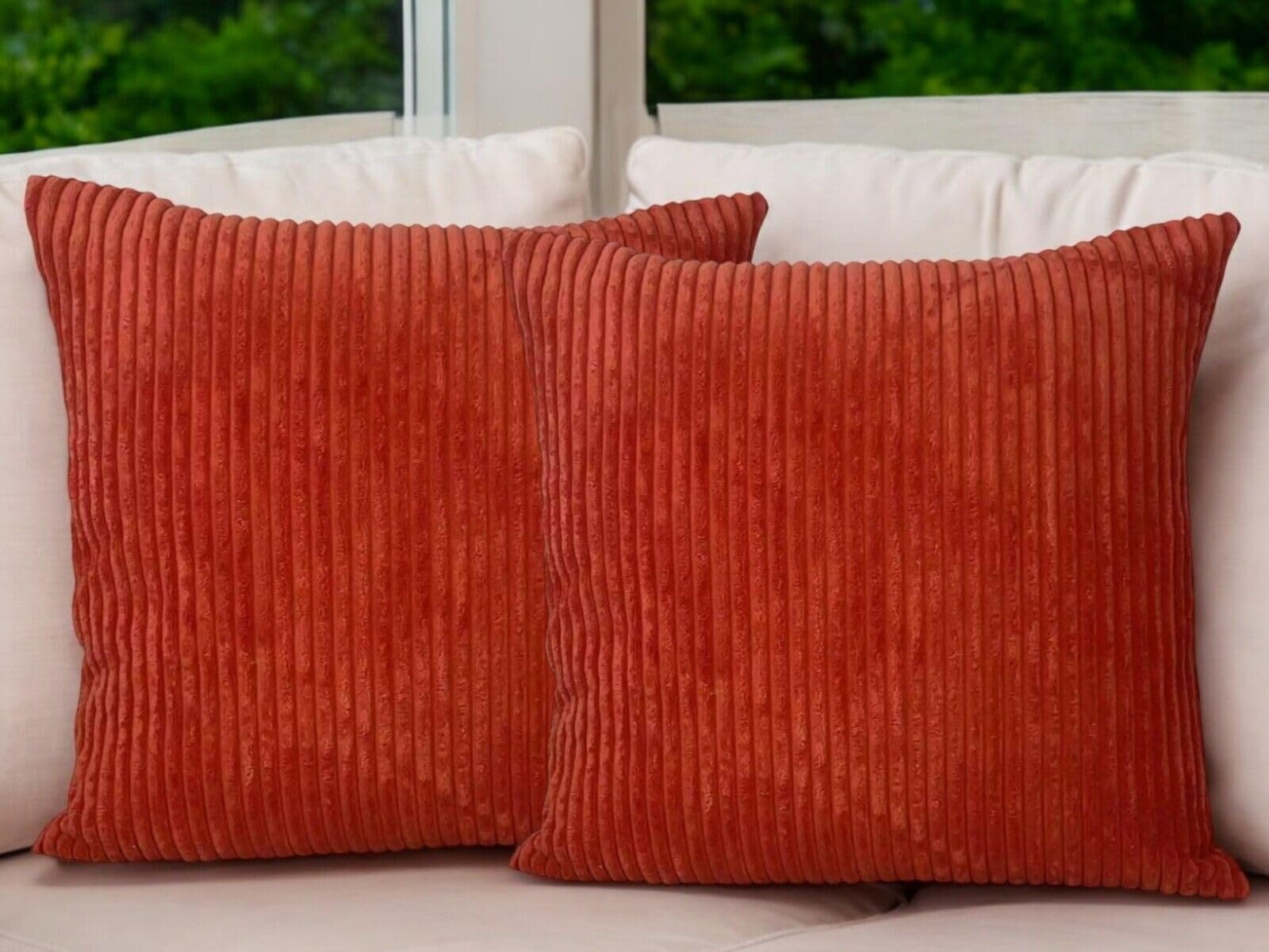 Seechoo Set of 4 - Corduroy Burnt Orange Sofa Cushion Covers 45 x 45 cm Decorative Pillows, 45 x 45 cm (Pack of 4) - Image 3