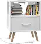 Aenuert Stand de nuit avec station de recharge, Table de nuit pour enfants blancs avec tiroir, 3-Tier Table de chevet avec nourrice USB Ports et sorties, tableau de fin pour les petits Space, Salle de séjour, Chambre