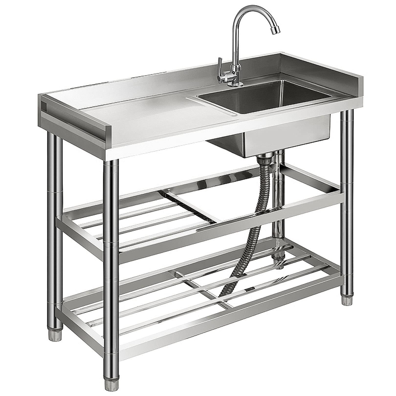 SDdPulse 80cm Single Color Stainless Steel Commercial Sink with Brackets and Single Cold Tap for Kitchen, Laundry, Garage and Outdoor Use, Single Color
