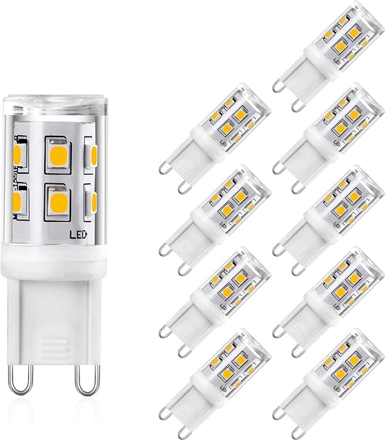 Yuiip G9 LED Light Bulb 2W Warm White 3000K Equivalent to 20W 25W Halogen Bulbs, Pin Base G9, AC220-240V, 360°Beam Angle, Non Dimmable,10 Pack