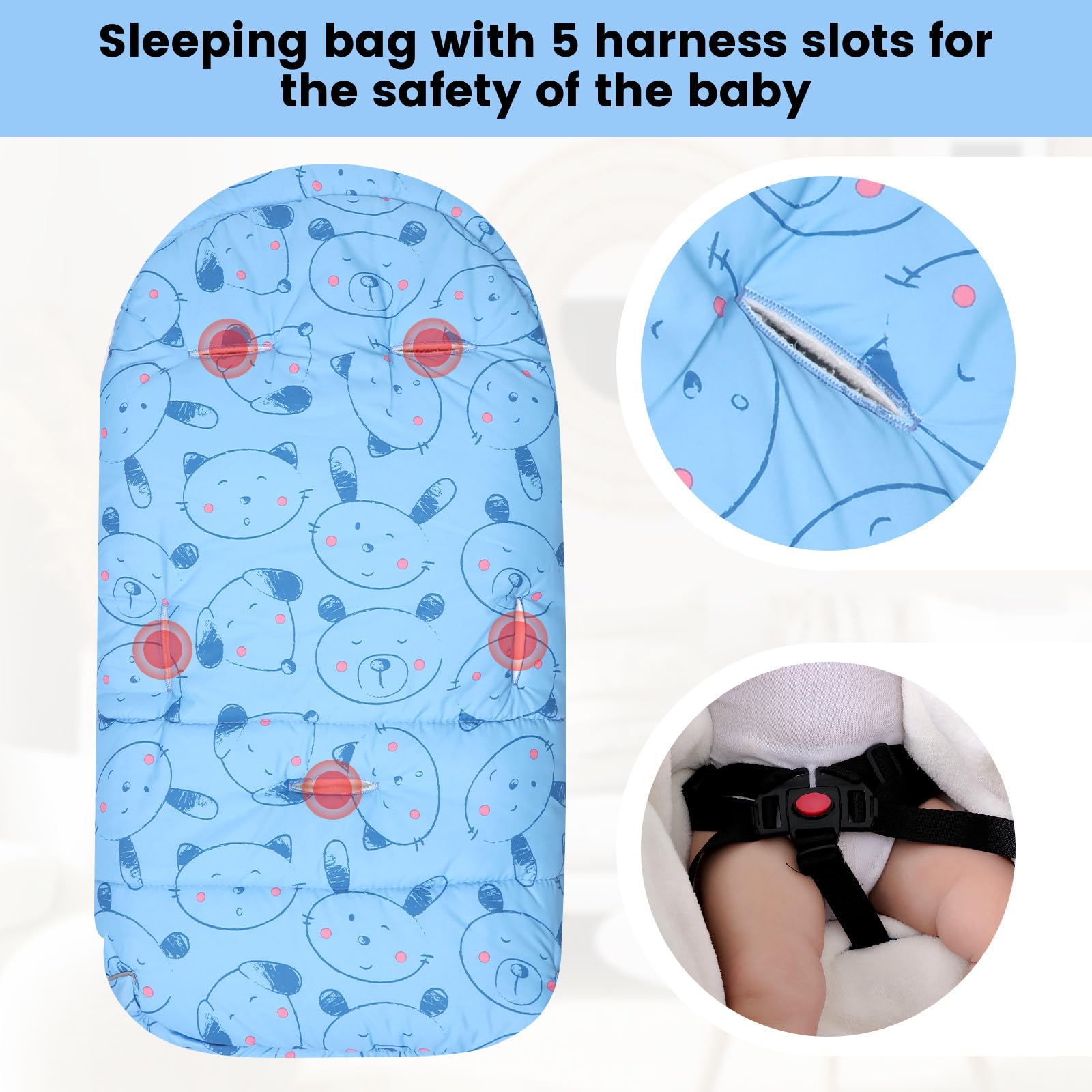 Sacchi Nanna per Bambino 3 Tog, Passeggino Sacco a pelo Neonato Coperta Universale Avvolgente 0-6 Mesi, Blu