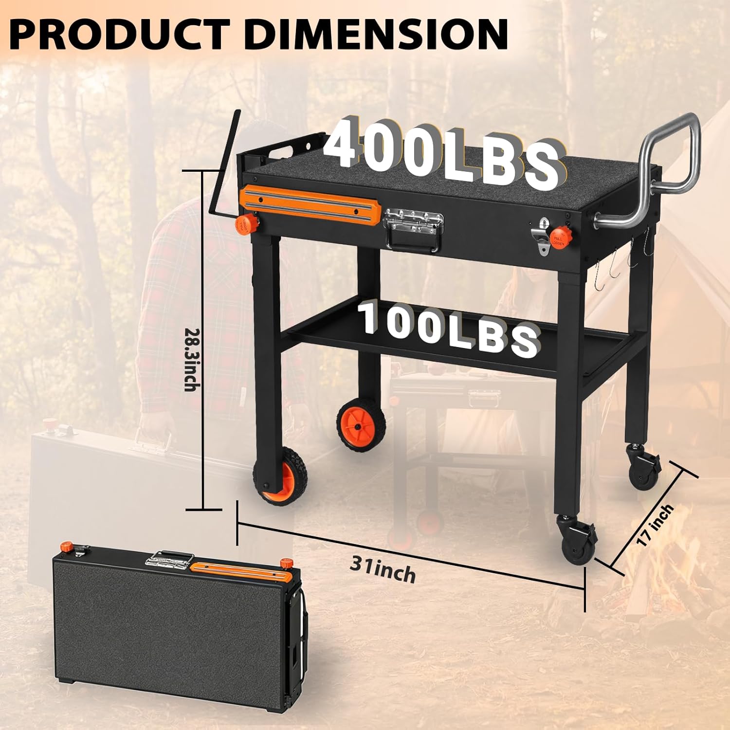 Foldable Heavy-Duty Grill Cart, Outdoor Grill Table Compatible with Blackstone 17/22” Griddles.Designed for Outdoor and BBQ Enthusiasts, Easy to Move, Ideal for Camping, Tailgating and Backyard Party