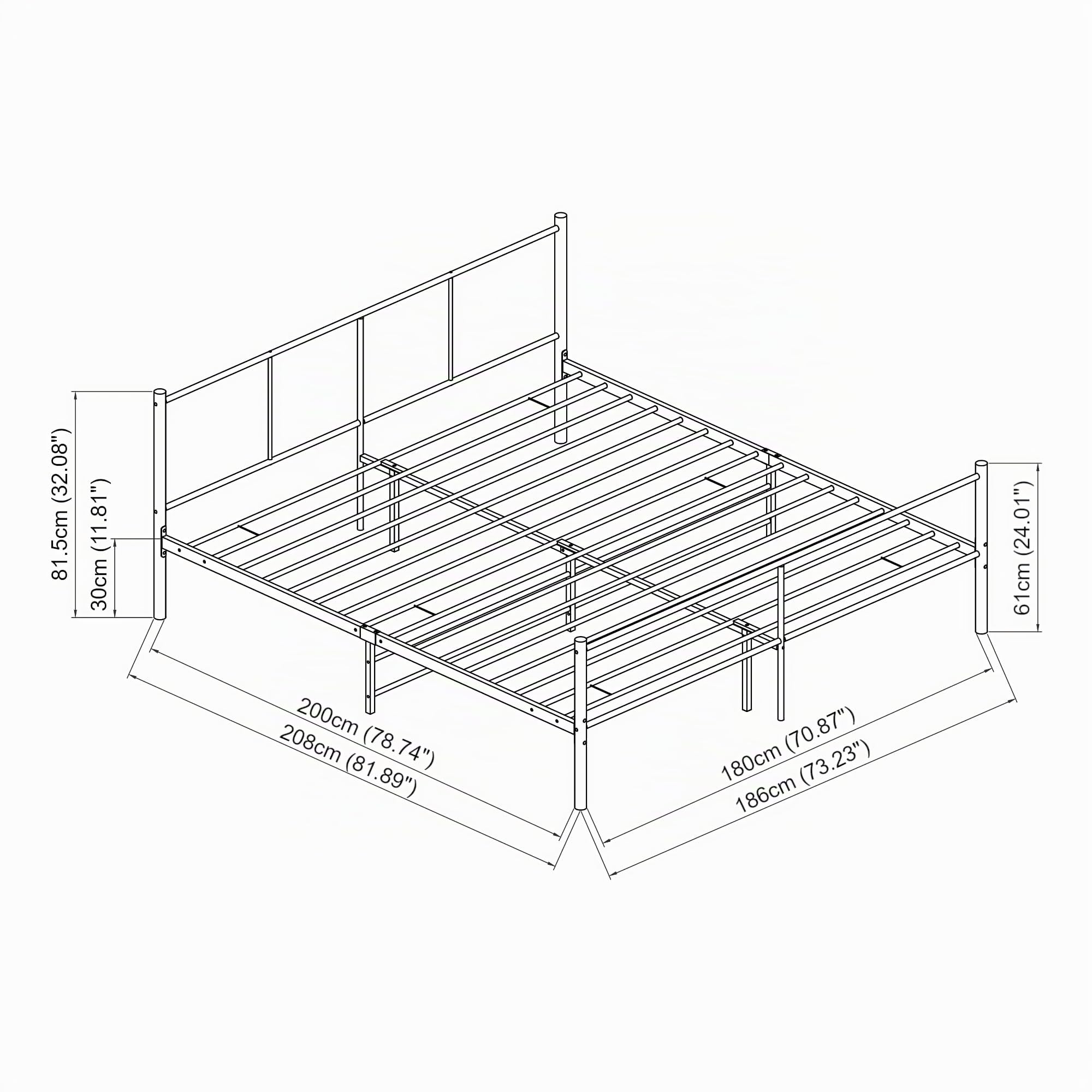 [en.casa] Metallbett Laos 180 x 200 cm Schwarz auf Stahlrahmen mit Lattenrost Bettgestell mit Kopfteil Design Doppelbett Ehebett Gästebett