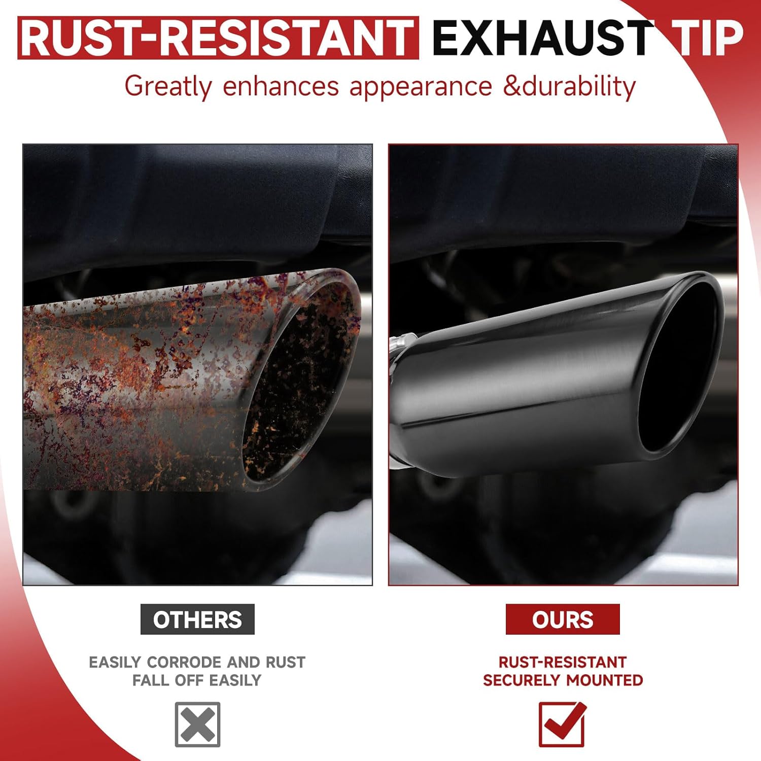 A-KARCK Black Exhaust Tips 2.5" Inlet, 2.5" Inlet 4" Outlet 12" Length Clamp on Universal Never Fading Muffler Tip